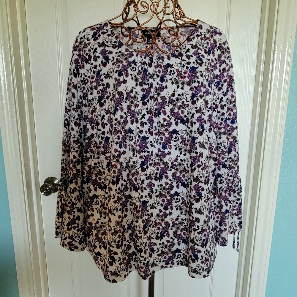 Liz Claiborne Multicolored Floral Top with Bell Sleeves Women's Size XXL